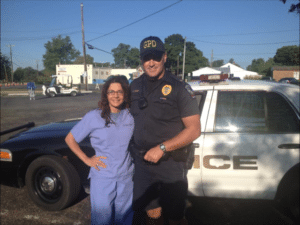 Rona Shapiro DVM with a Groveport police officer